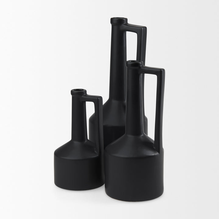 Burton 14.2H Medium Matte Black Ceramic Jug Vase Decor Mercana