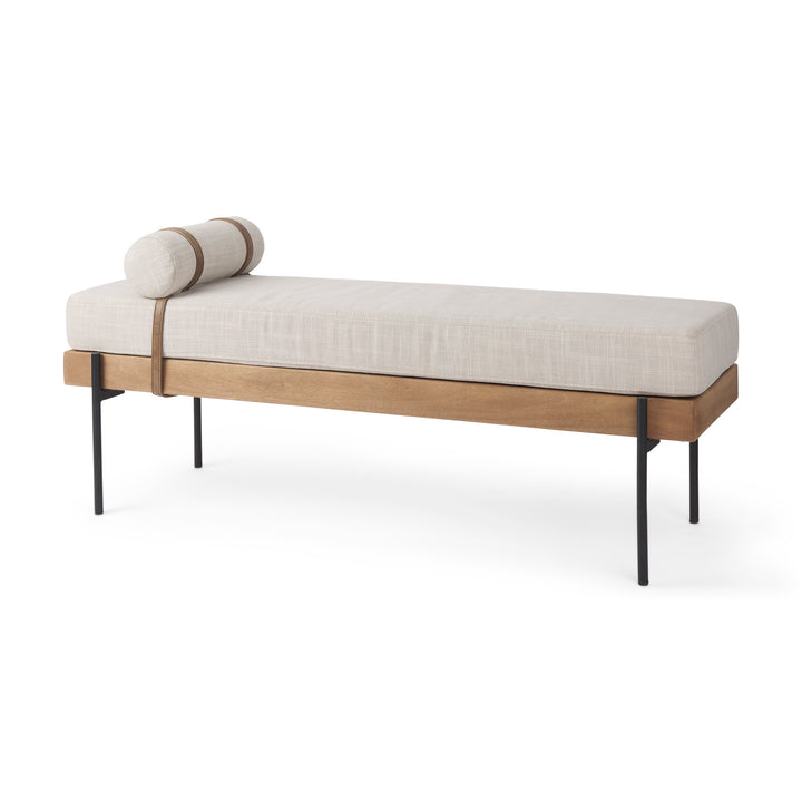 Colburne Cream Fabric w/Brown Wood Bench Living Room Mercana