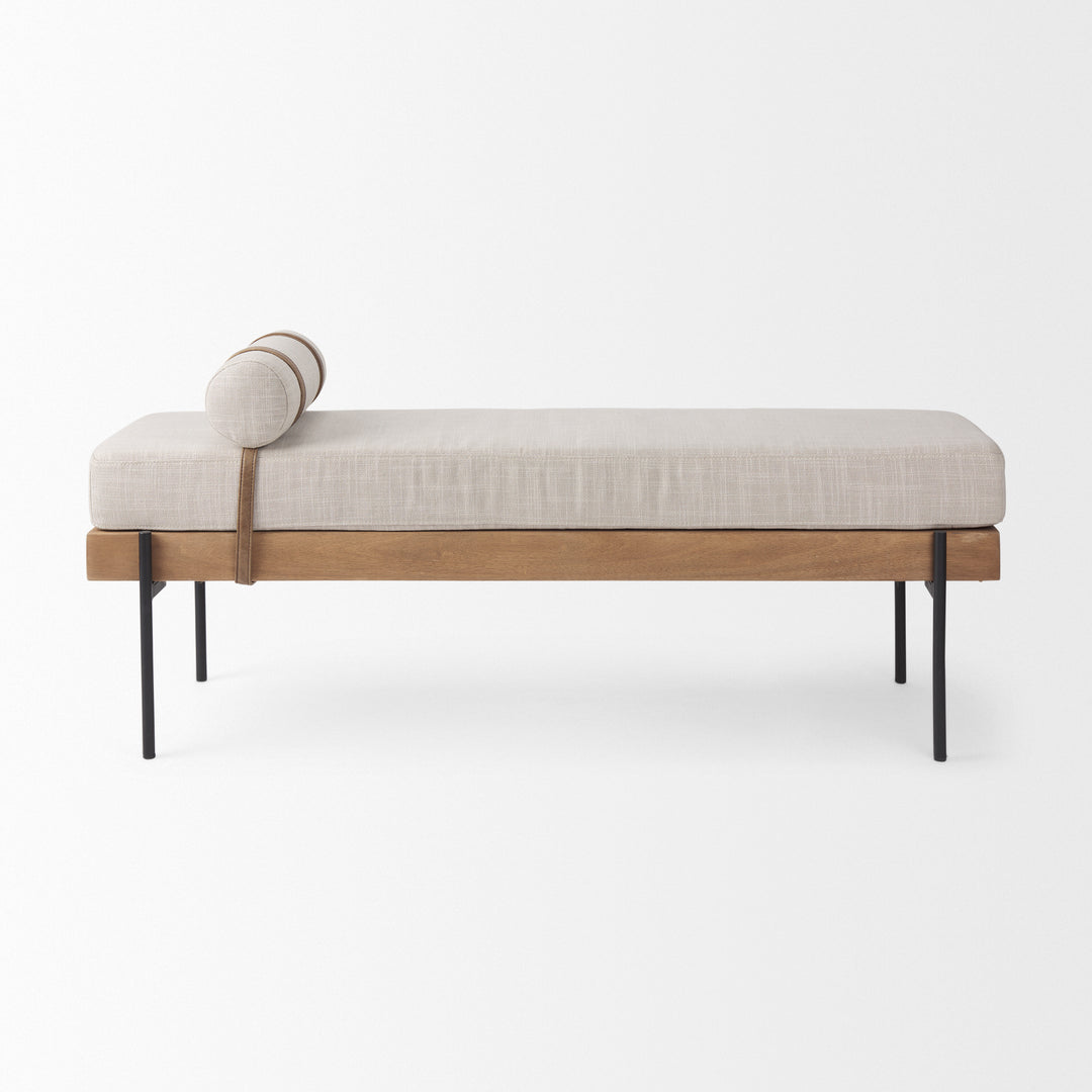 Colburne Cream Fabric w/Brown Wood Bench Living Room Mercana