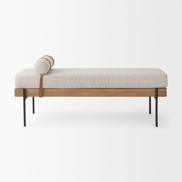 Colburne Cream Fabric w/Brown Wood Bench Living Room Mercana