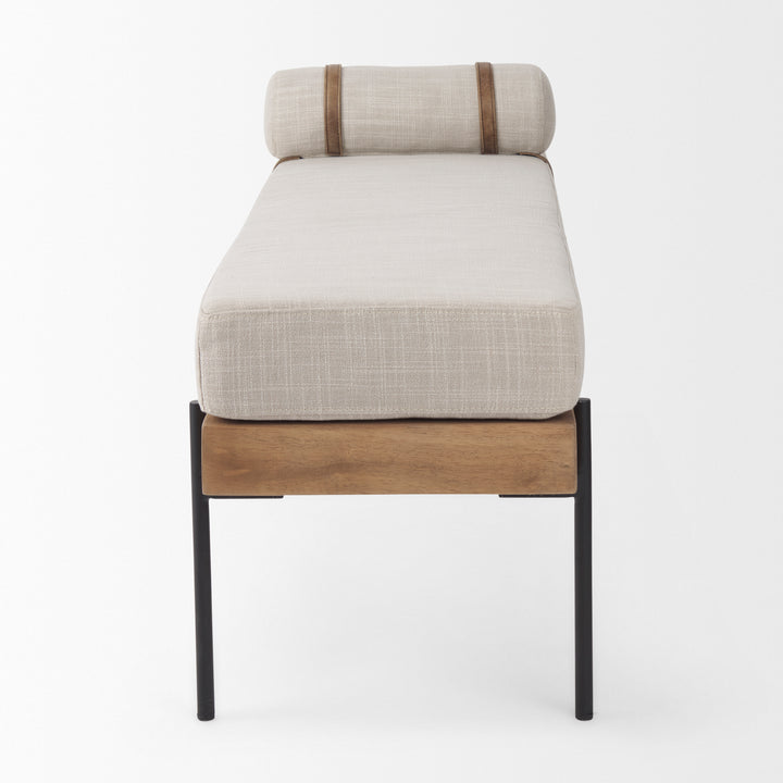 Colburne Cream Fabric w/Brown Wood Bench Living Room Mercana