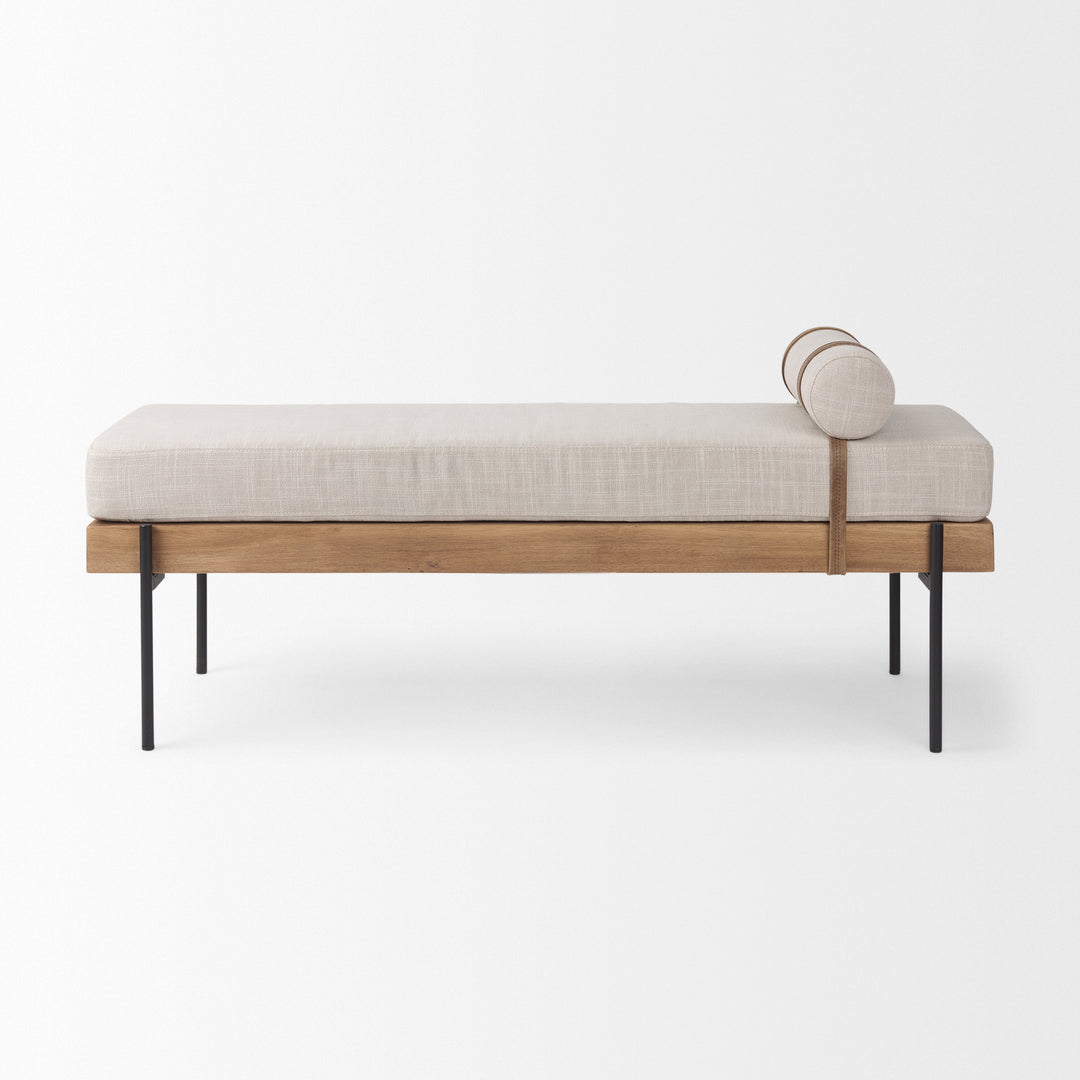 Colburne Cream Fabric w/Brown Wood Bench Living Room Mercana