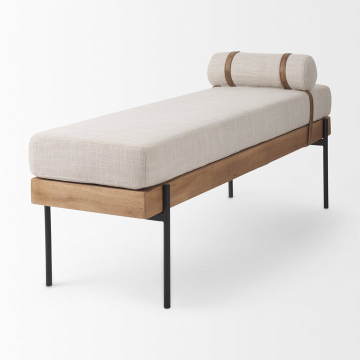 Colburne Cream Fabric w/Brown Wood Bench Living Room Mercana