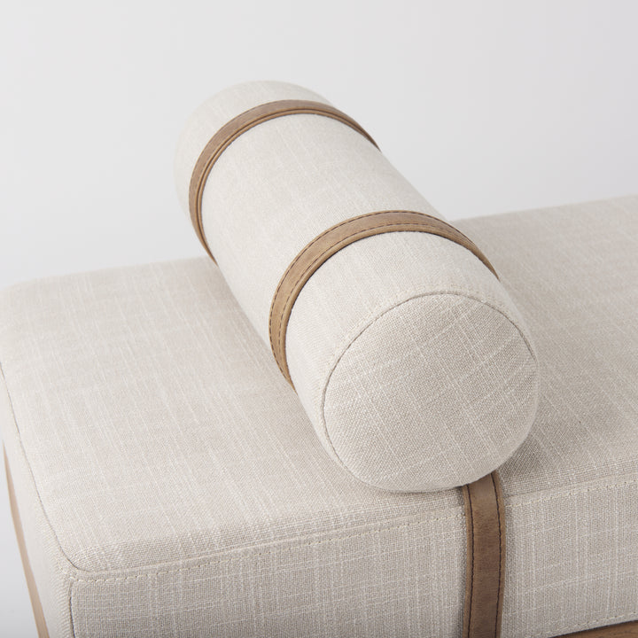 Colburne Cream Fabric w/Brown Wood Bench Living Room Mercana
