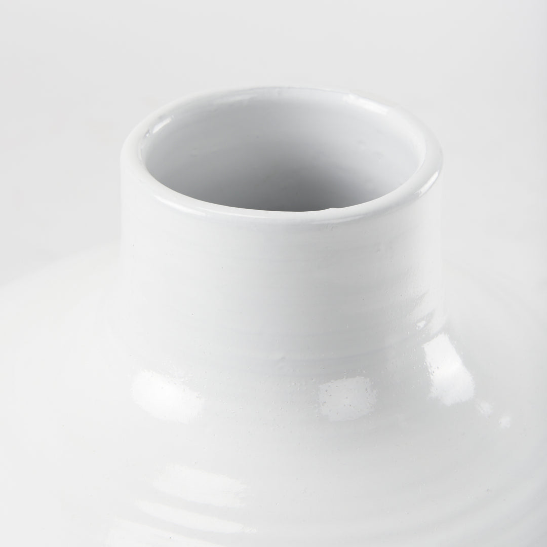 Amos White and Dark Beige Color Blocked Ceramic Floor Vase Decor Mercana