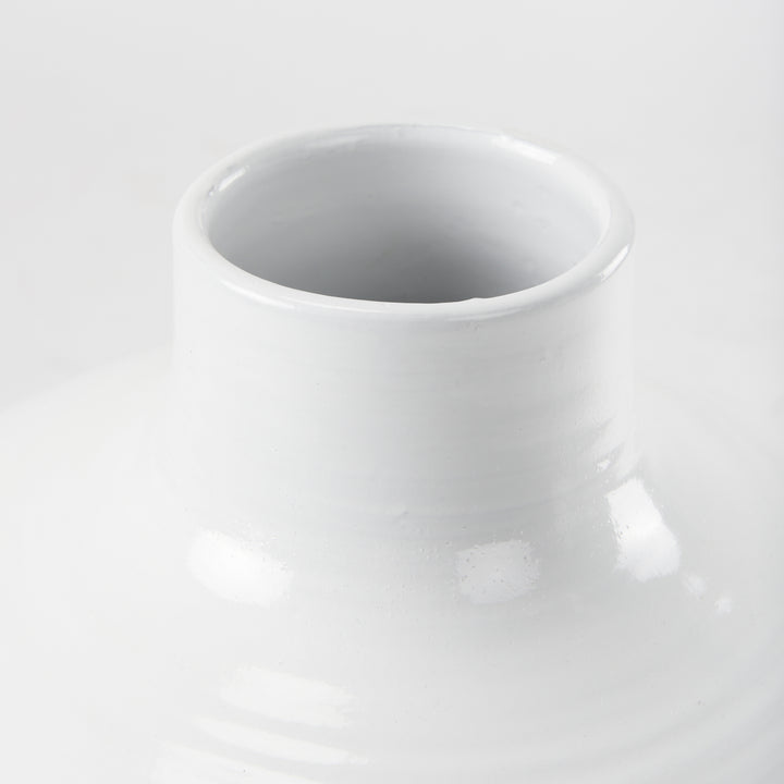Amos White and Dark Beige Color Blocked Ceramic Floor Vase Decor Mercana