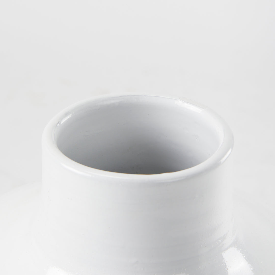 Amos White and Dark Beige Color Blocked Ceramic Floor Vase Decor Mercana