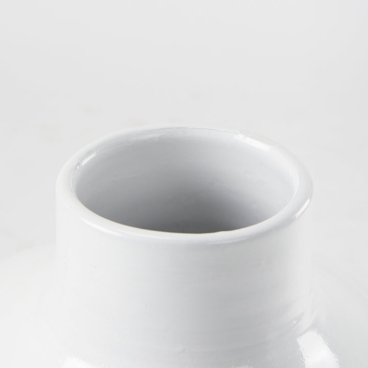 Amos White and Dark Beige Color Blocked Ceramic Floor Vase Decor Mercana