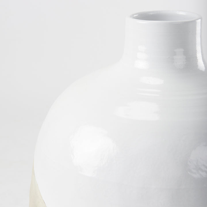 Amos White and Dark Beige Color Blocked Ceramic Floor Vase Decor Mercana