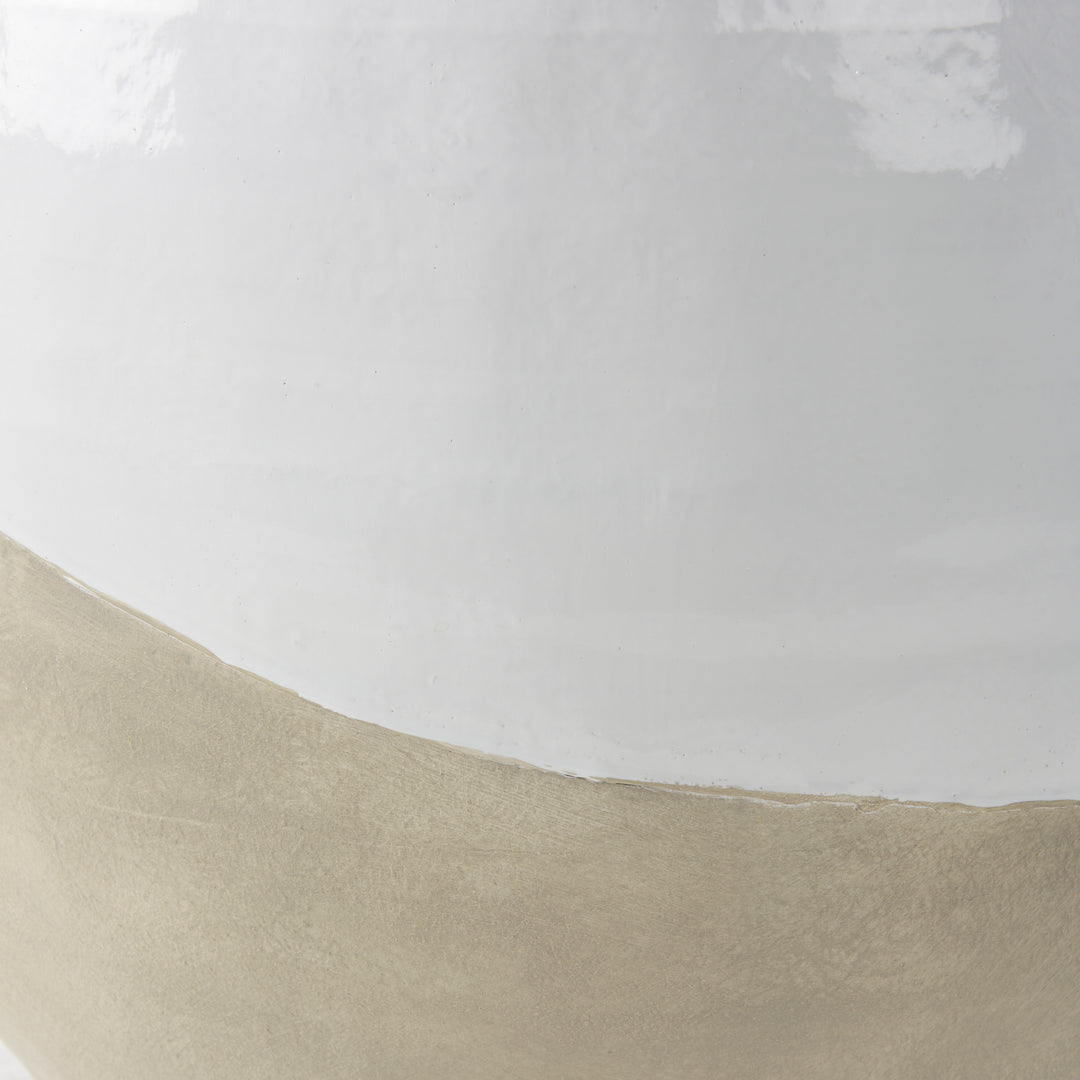Amos White and Dark Beige Color Blocked Ceramic Floor Vase Decor Mercana