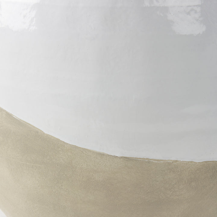 Amos White and Dark Beige Color Blocked Ceramic Floor Vase Decor Mercana