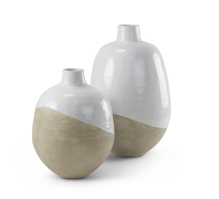 Amos White and Dark Beige Color Blocked Ceramic Floor Vase Decor Mercana