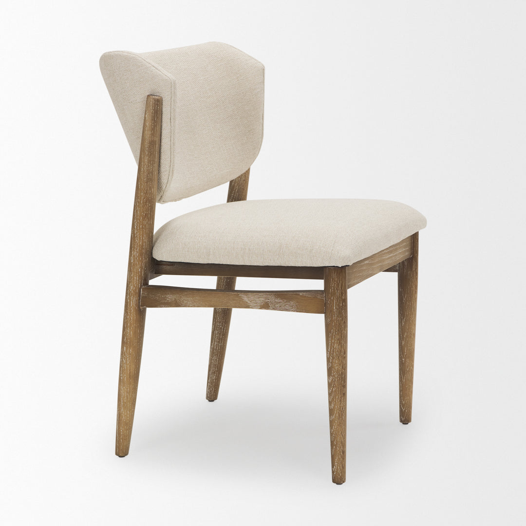Cline Cream Fabric Upholstered and Light Brown Wood Dining Chair Dining Room Mercana