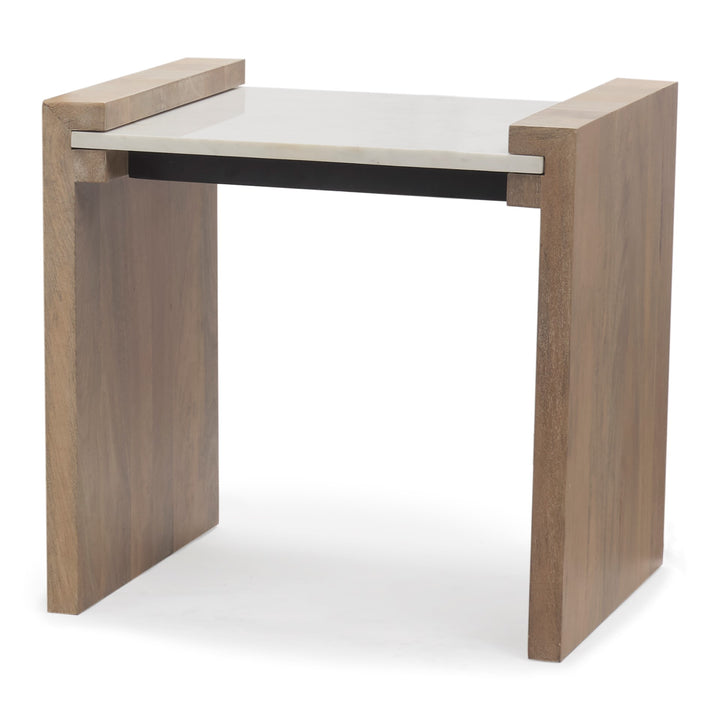 Athens Light Brown Wood w/ White Marble Accent Table Dining Room Mercana