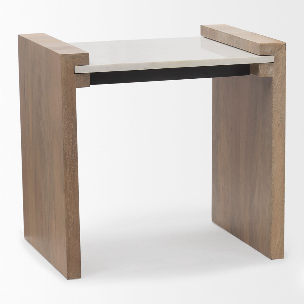 Athens Light Brown Wood w/ White Marble Accent Table Dining Room Mercana