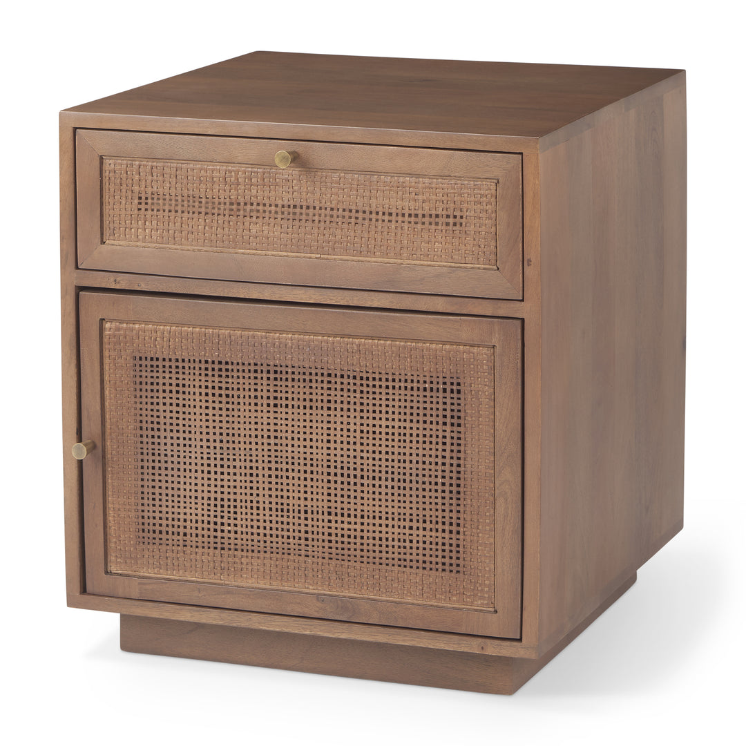 Grier Medium Brown Wood w/ Cane End Table Living Room Mercana