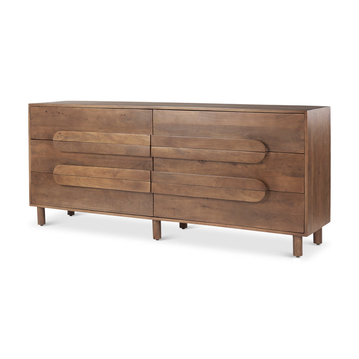 Astrid Medium Brown Solid Wood 6 Drawer Sideboard Dining Room Mercana