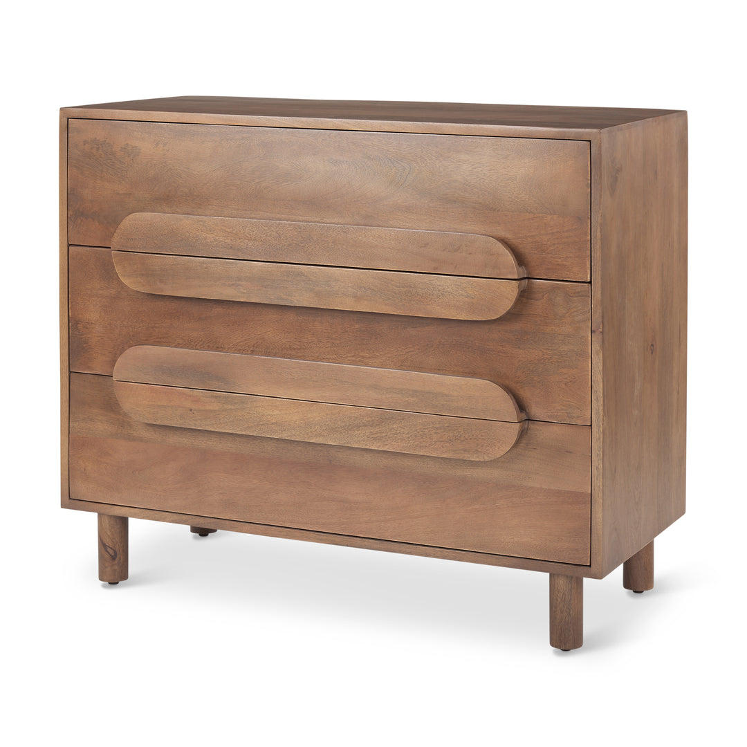 Astrid Medium Brown Solid Wood 3 Drawer Cabinet Decor Mercana