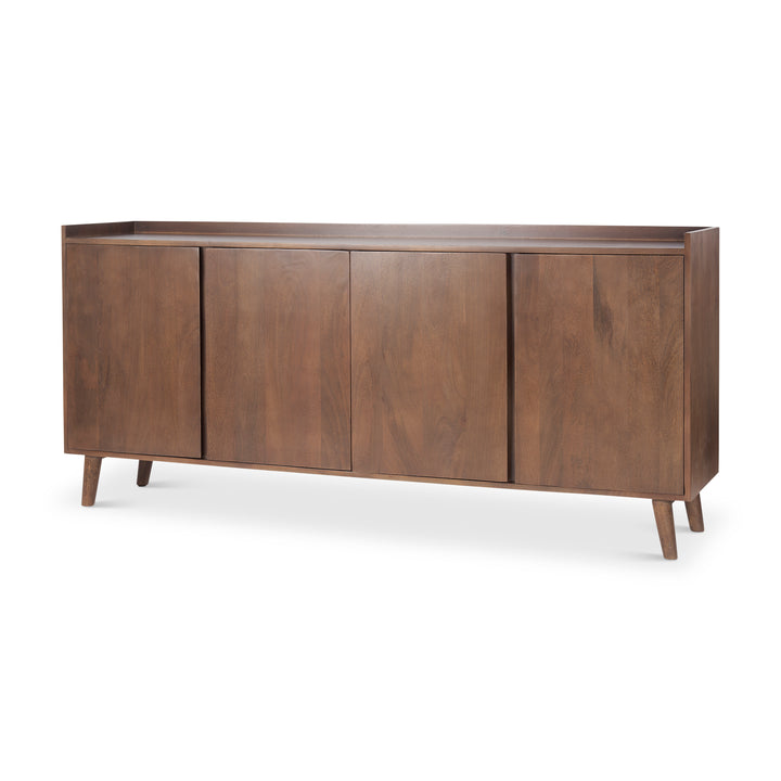 Lillie Medium Brown Wood 4 Door Tray Top Sideboard Bedroom Mercana