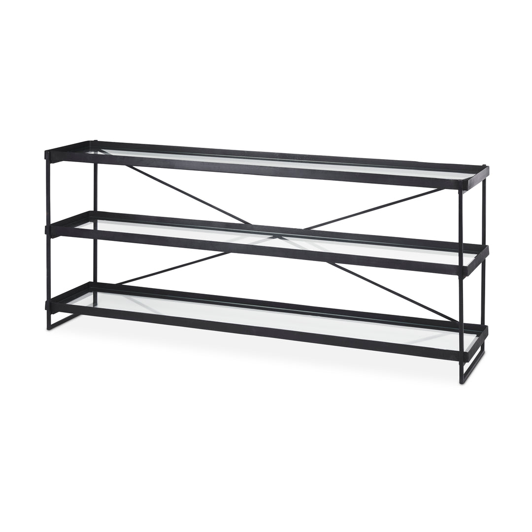 Trey 72.0"L x 16.0"W x 30.0"H Black Metal W/Glass Console Table Dining Room Mercana