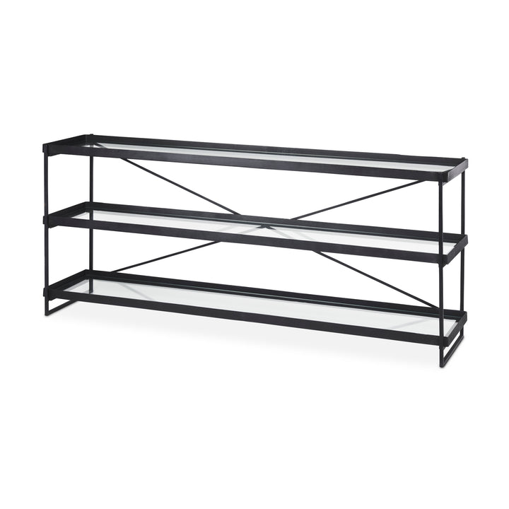 Trey 72.0"L x 16.0"W x 30.0"H Black Metal W/Glass Console Table Dining Room Mercana