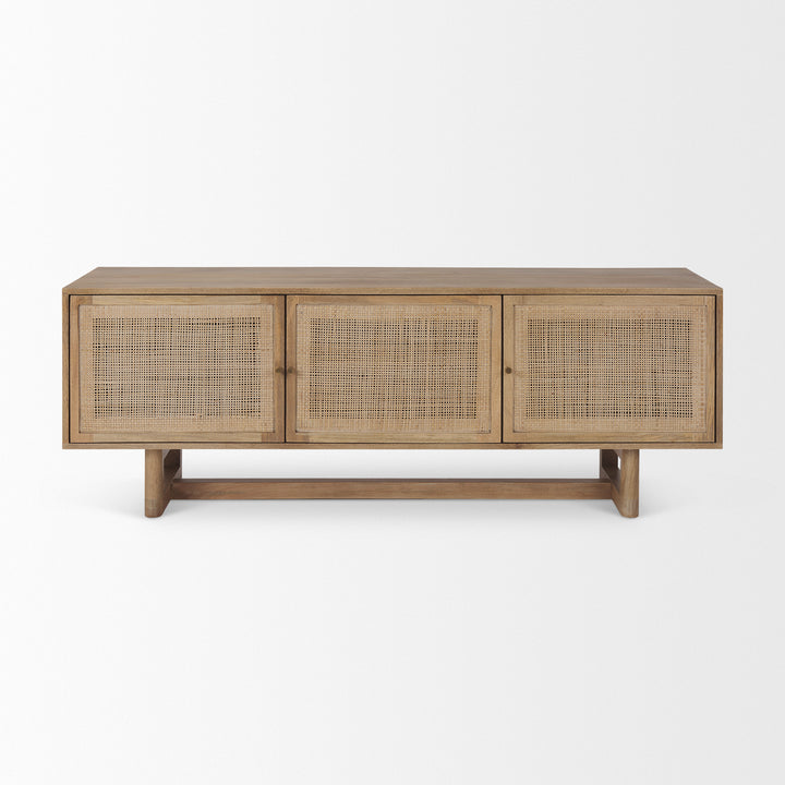 Grier 65" Light Brown Wood w/ Cane Media Console Living Room Mercana