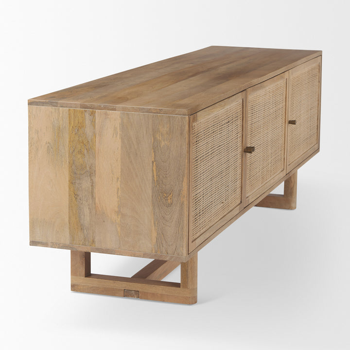 Grier 65" Light Brown Wood w/ Cane Media Console Living Room Mercana