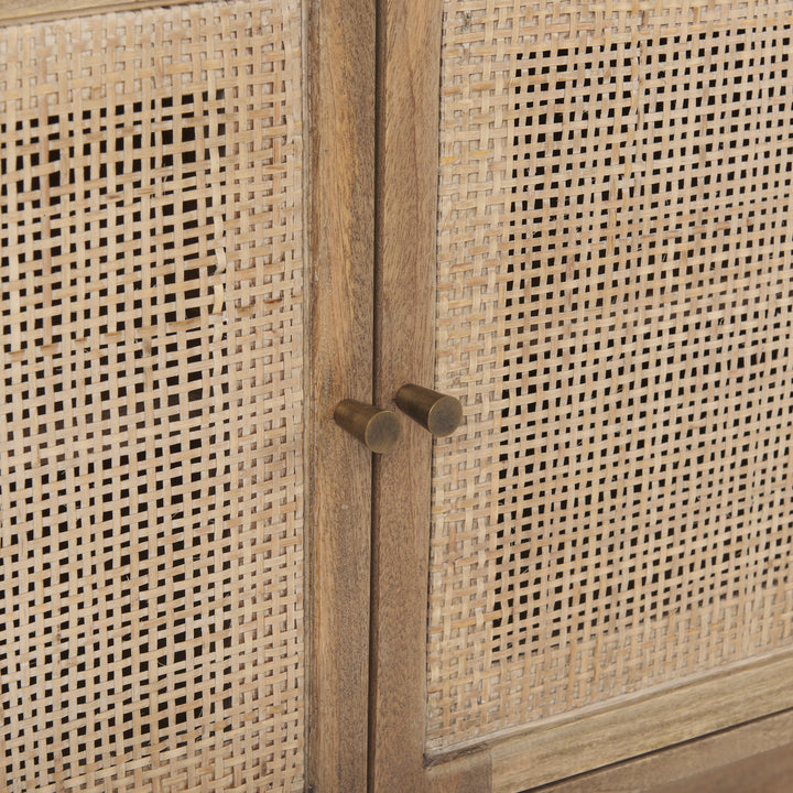 Grier 65" Light Brown Wood w/ Cane Media Console Living Room Mercana