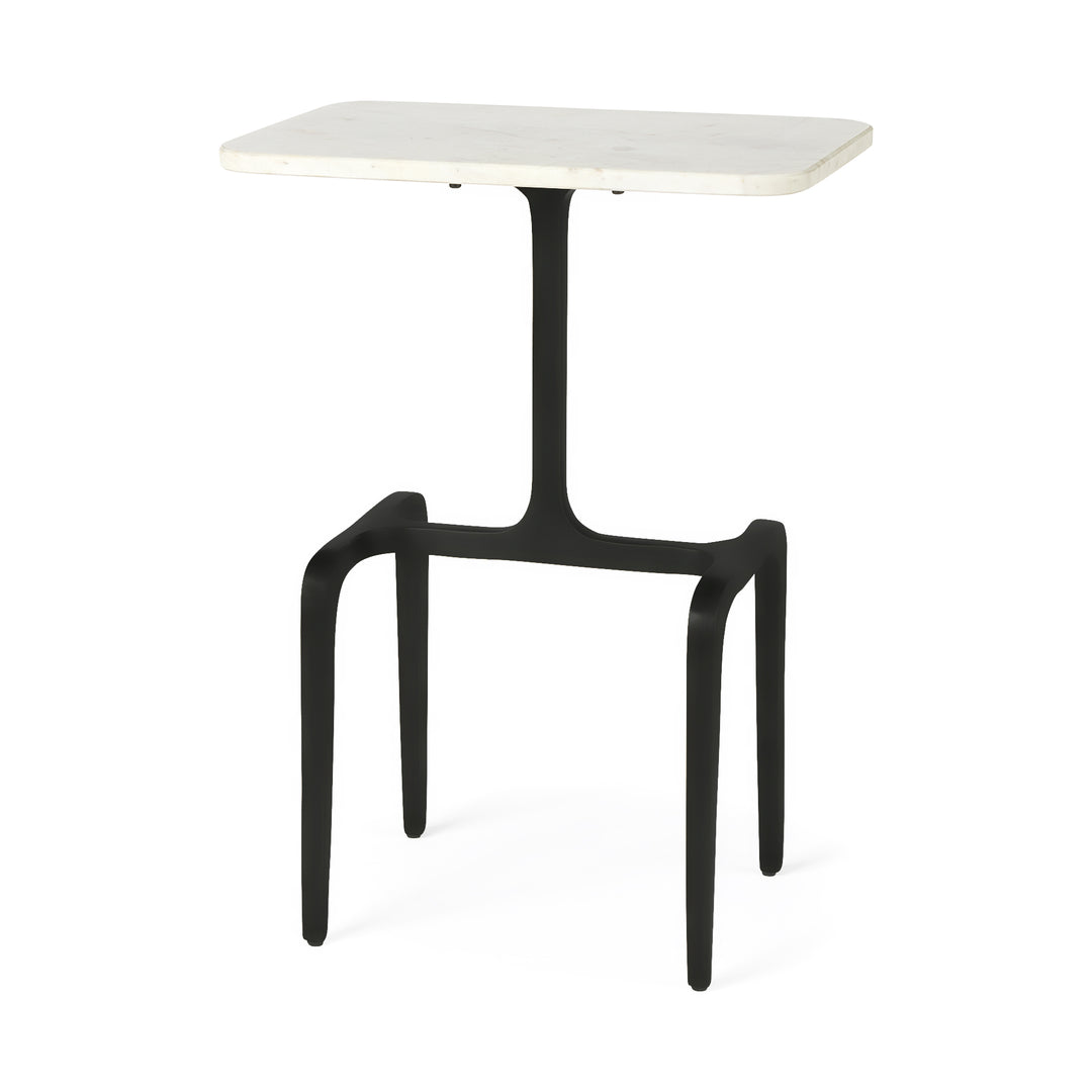Preston White Marble Tabletop w/ Matte Black Iron Base Accent Table Dining Room Mercana