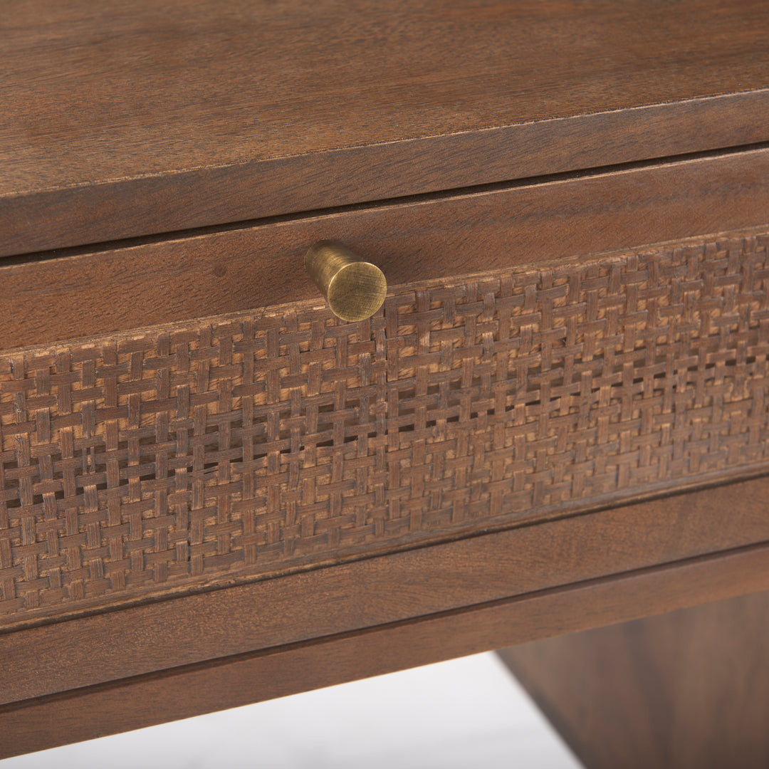 Grier 60" Medium Brown Solid Wood W/ Cane Office Desk Home Office Mercana
