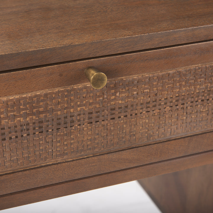Grier 60" Medium Brown Solid Wood W/ Cane Office Desk Home Office Mercana