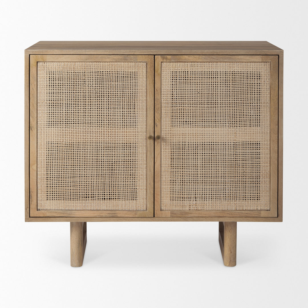 Grier 36" Light Brown Wood w/ Cane 2 Door Accent Cabinet Decor Mercana