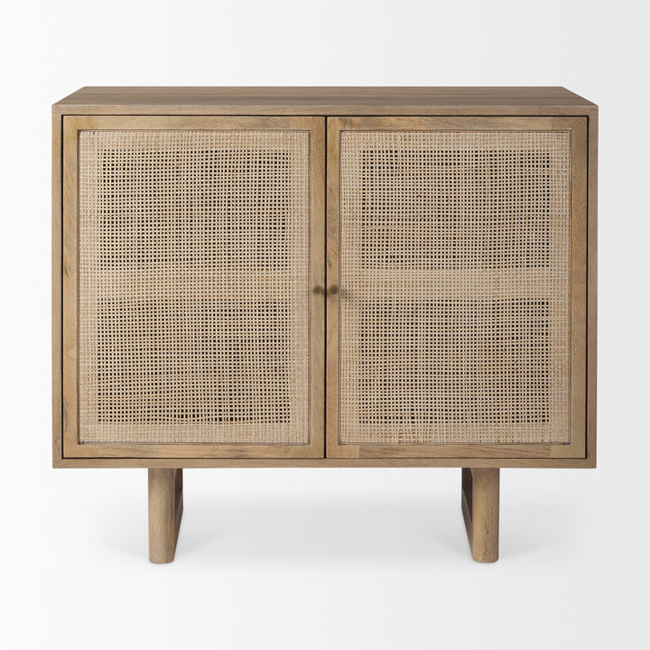 Grier 36" Light Brown Wood w/ Cane 2 Door Accent Cabinet Decor Mercana