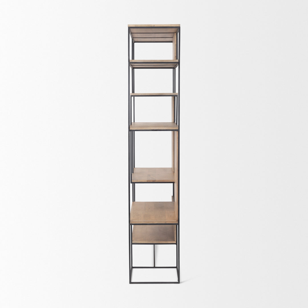 Morris Light Brown Wood w/ Black Metal Frame 6-Tier Shelving Unit Decor Mercana