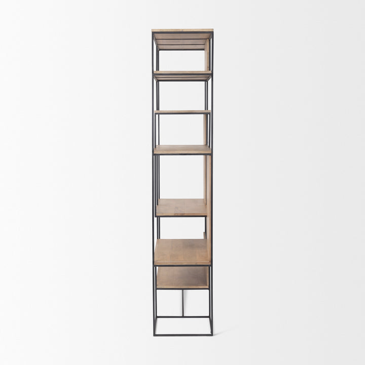 Morris Light Brown Wood w/ Black Metal Frame 6-Tier Shelving Unit Decor Mercana