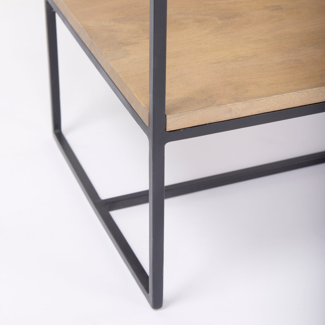 Morris Light Brown Wood w/ Black Metal Frame 6-Tier Shelving Unit Decor Mercana