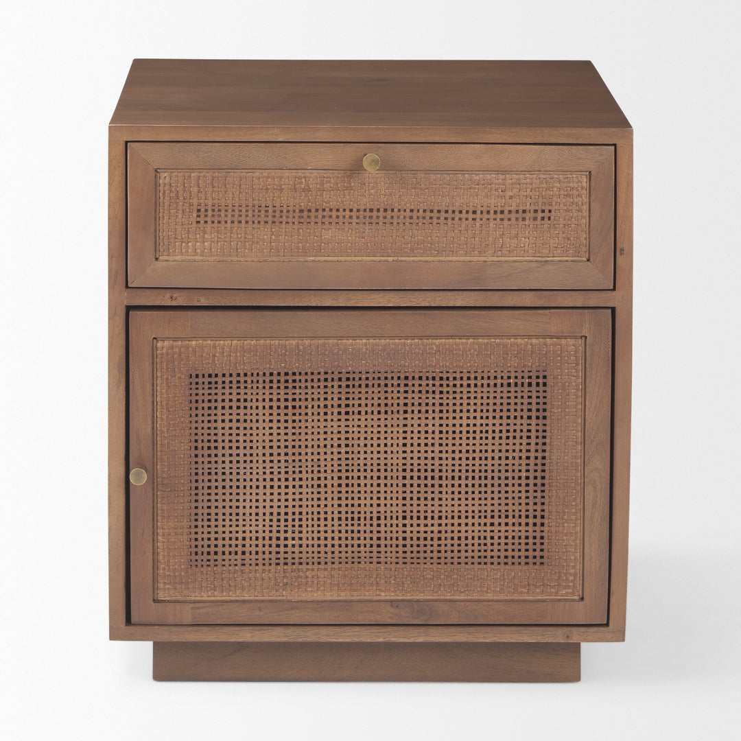 Grier Medium Brown Wood w/ Cane End Table Living Room Mercana
