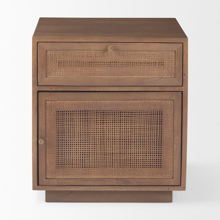 Grier Medium Brown Wood w/ Cane End Table Living Room Mercana