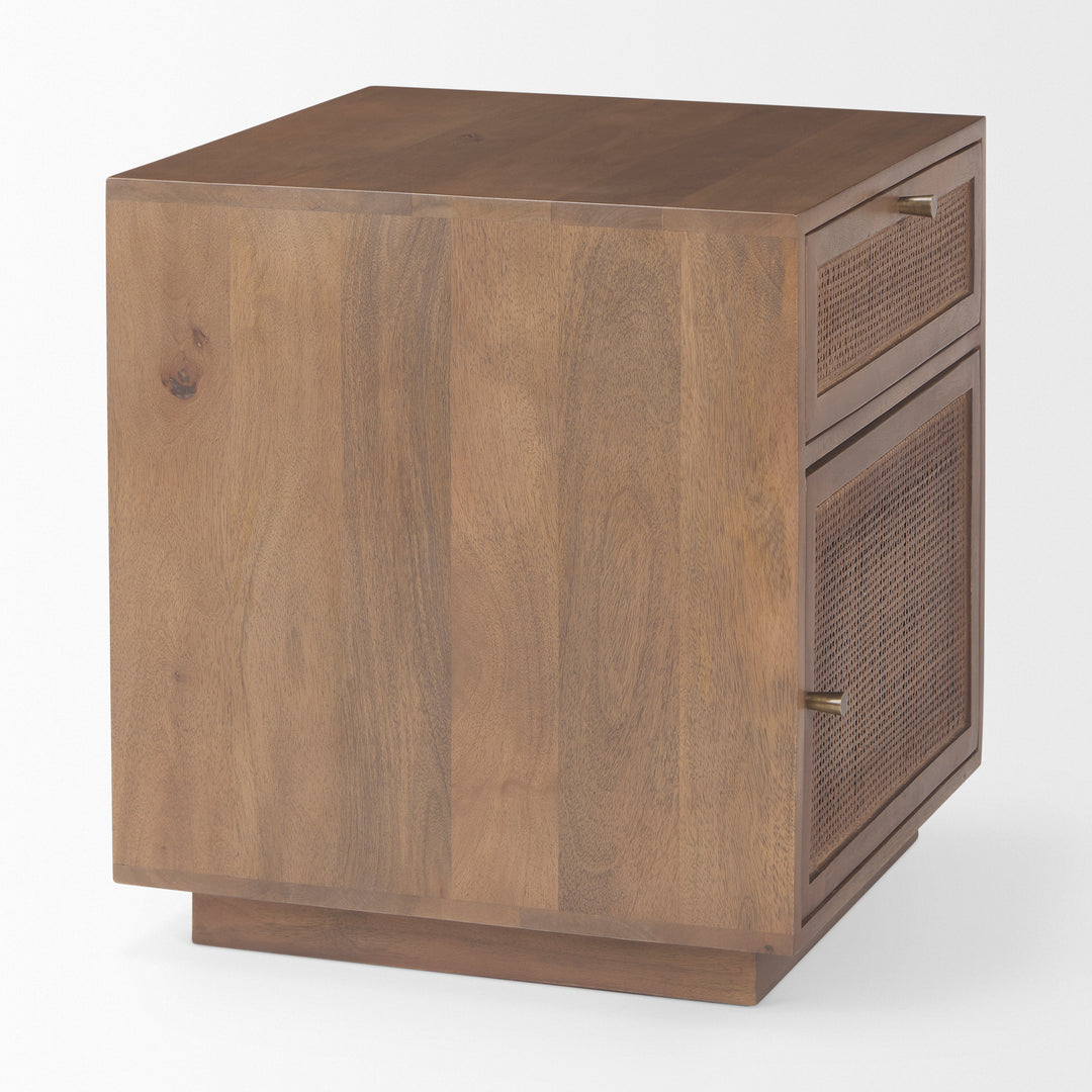 Grier Medium Brown Wood w/ Cane End Table Living Room Mercana