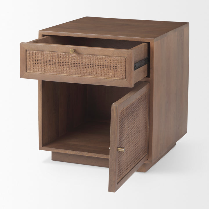 Grier Medium Brown Wood w/ Cane End Table Living Room Mercana