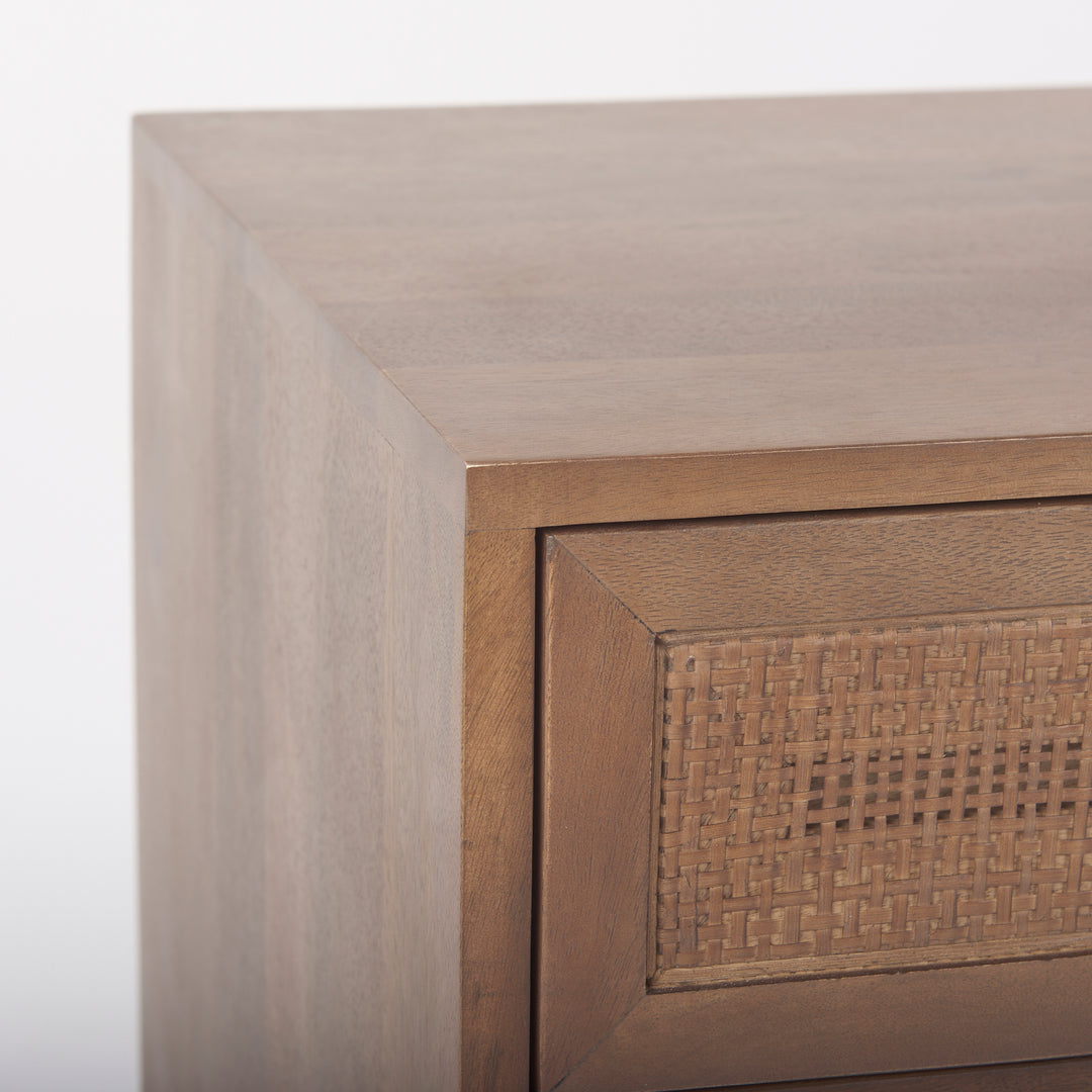 Grier Medium Brown Wood w/ Cane End Table Living Room Mercana
