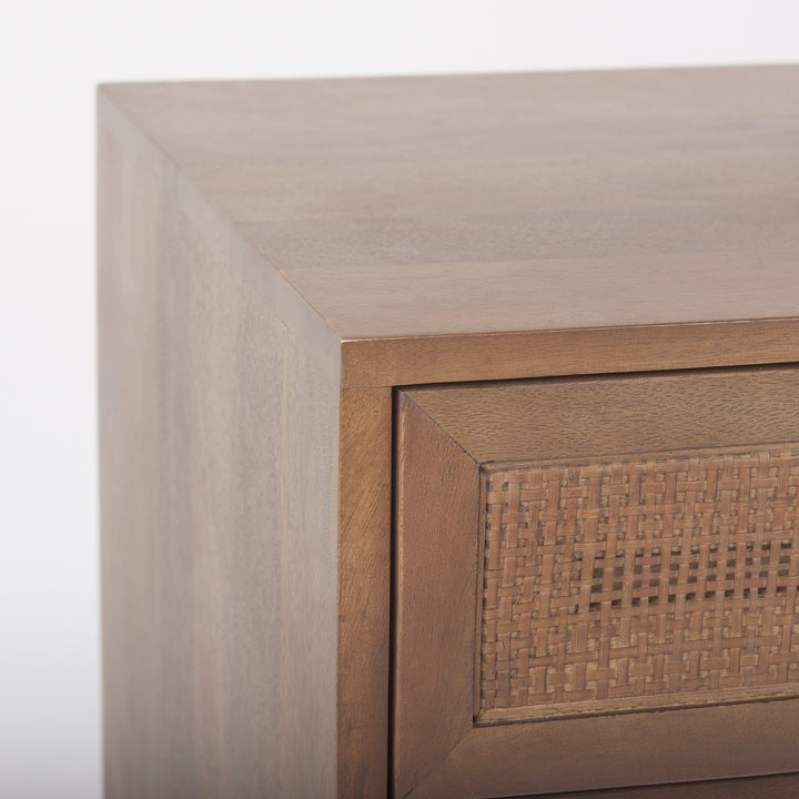 Grier Medium Brown Wood w/ Cane End Table Living Room Mercana