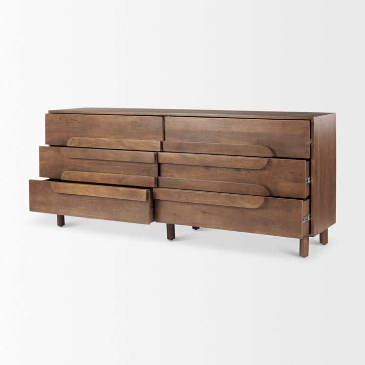 Astrid Medium Brown Solid Wood 6 Drawer Sideboard Dining Room Mercana