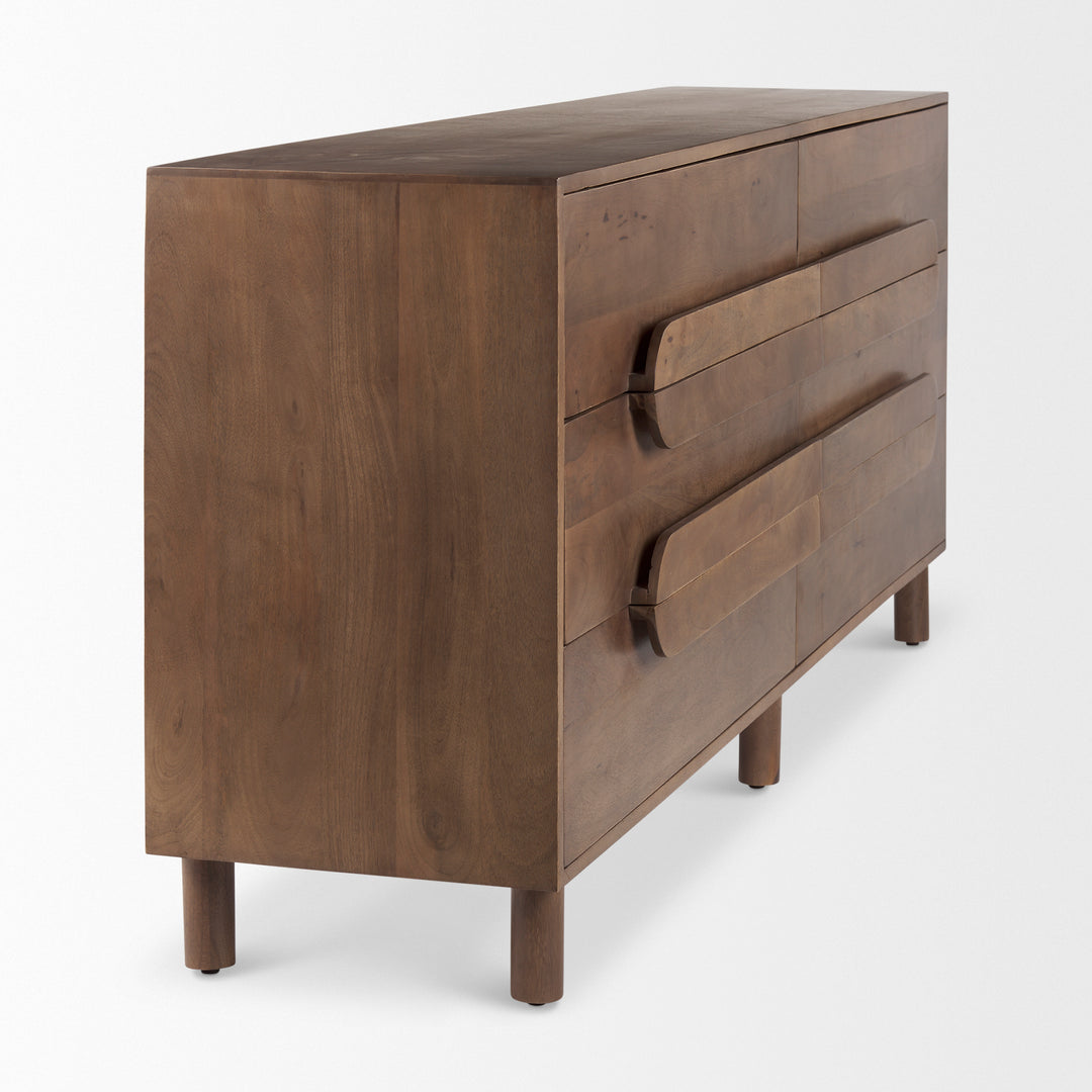 Astrid Medium Brown Solid Wood 6 Drawer Sideboard Dining Room Mercana