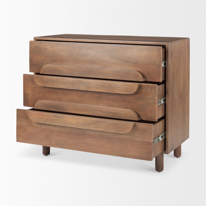 Astrid Medium Brown Solid Wood 3 Drawer Cabinet Decor Mercana