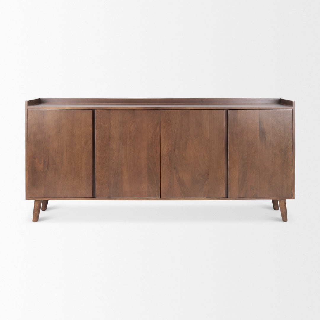 Lillie Medium Brown Wood 4 Door Tray Top Sideboard Bedroom Mercana