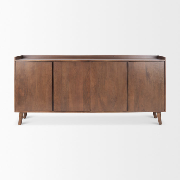 Lillie Medium Brown Wood 4 Door Tray Top Sideboard Bedroom Mercana