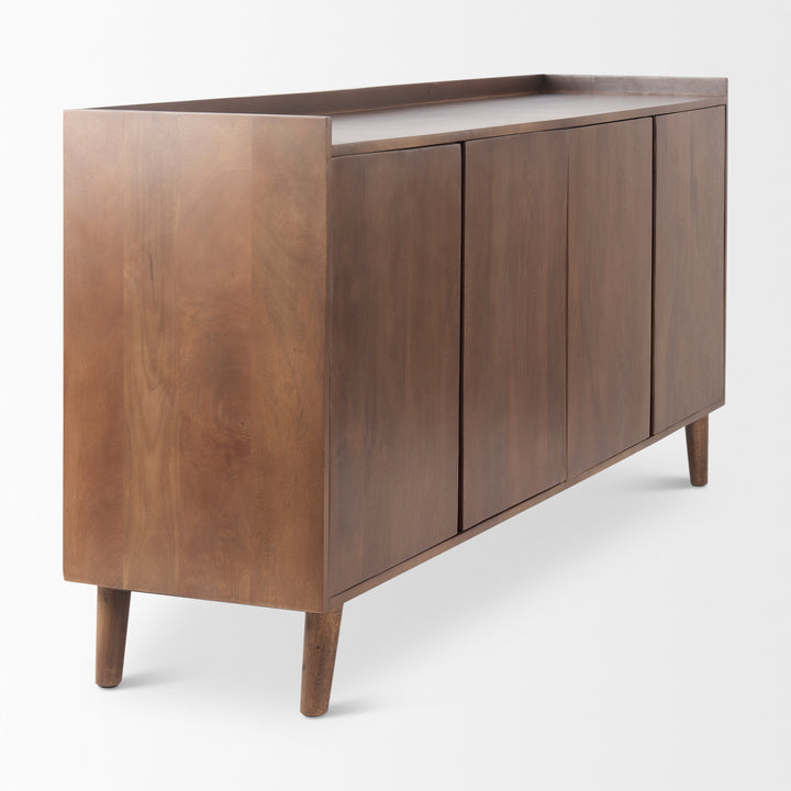 Lillie Medium Brown Wood 4 Door Tray Top Sideboard Bedroom Mercana