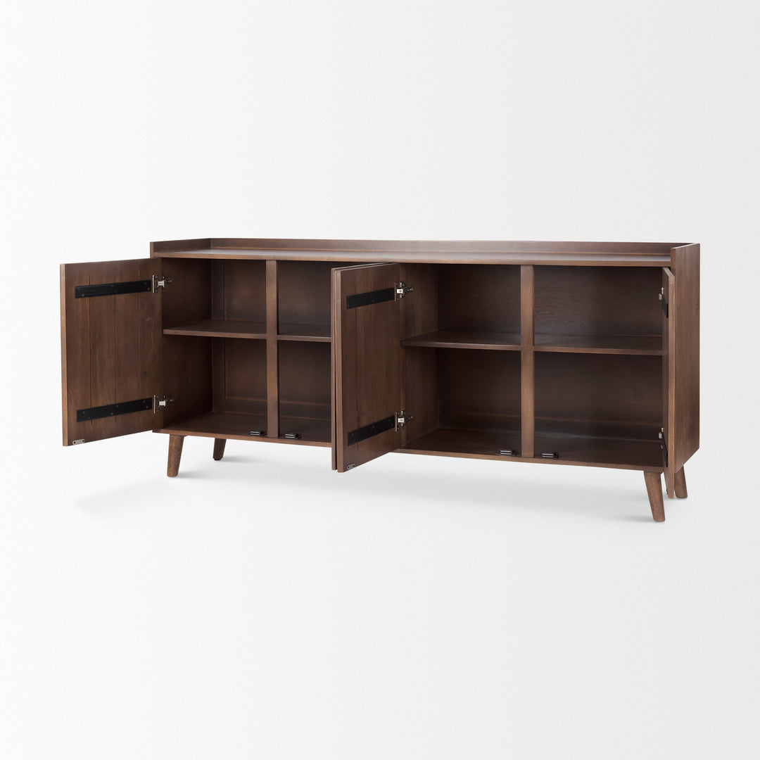 Lillie Medium Brown Wood 4 Door Tray Top Sideboard Bedroom Mercana