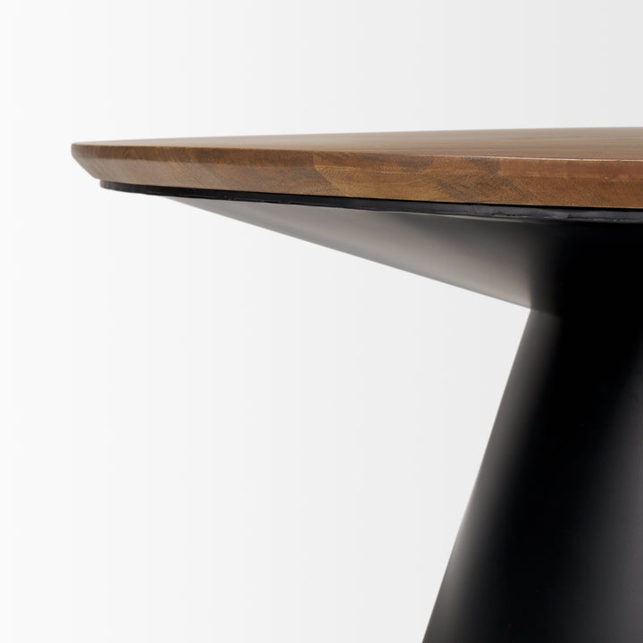 Mitchell Black Metal Pedestal Base with Brown Wood Top Coffee Table Living Room Mercana